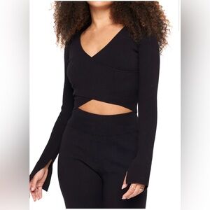 Spiritual Gangster Black Hadley Long Sleeve Crop Top- Size Medium